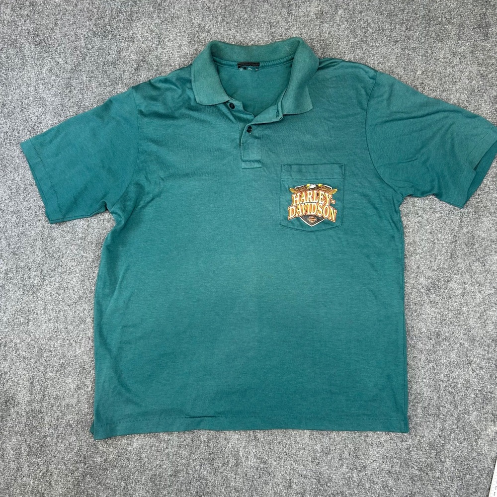 Vintage Harley Davidson Peninsula Redwood City CA Polo Shirt Green Mens XL